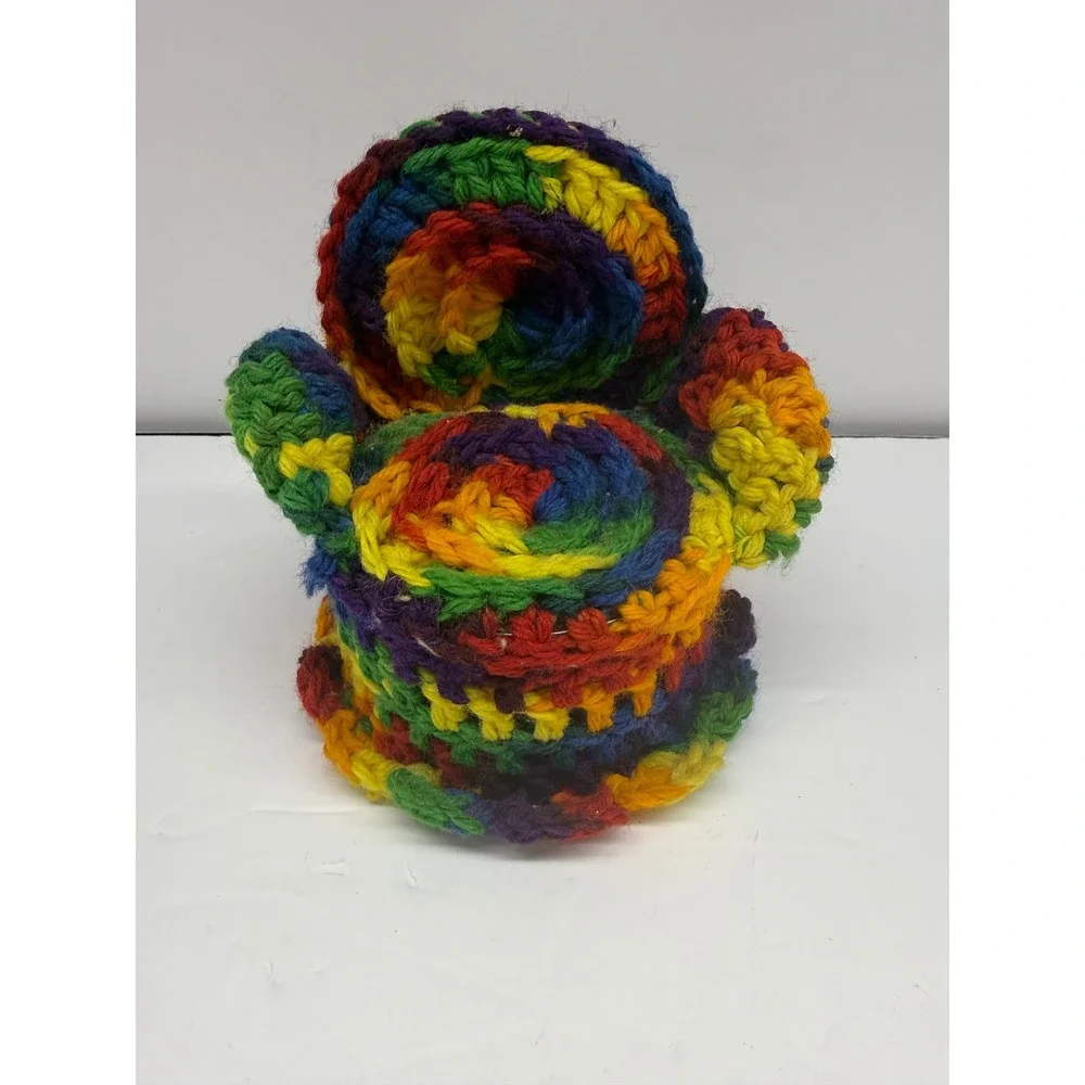 Handmade Crochet Rainbow Armchair Pin Cushion Miniature Decorative Fiber Art